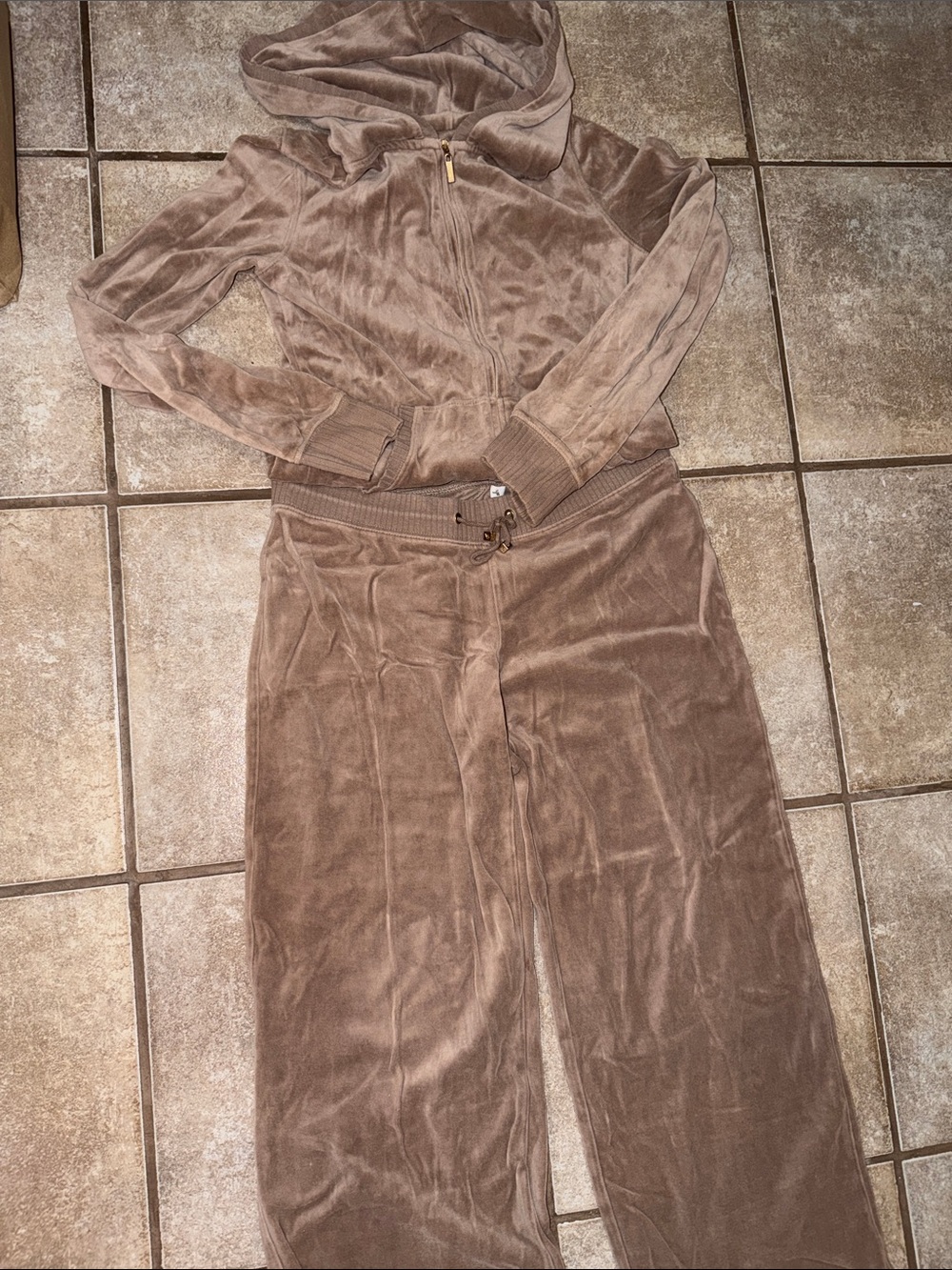 Victoria’s secret Women's Plush lush Velour Hoodie Set - Taupe